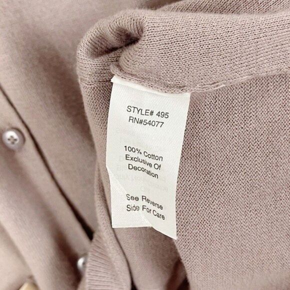 CAbi Taupe Cotton Knit Velvet Bow Silver Glitter Pocket Cardigan Sweater - Picture 8 of 9